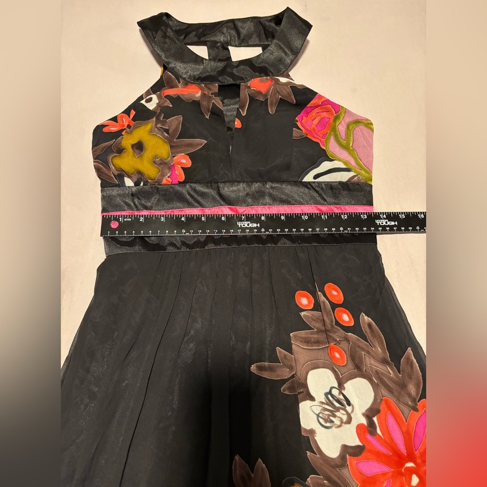 SUE WONG Women Sleeveless Silk Black Floral Print Long Maxi Dress Size 4 - Picture 15 of 16